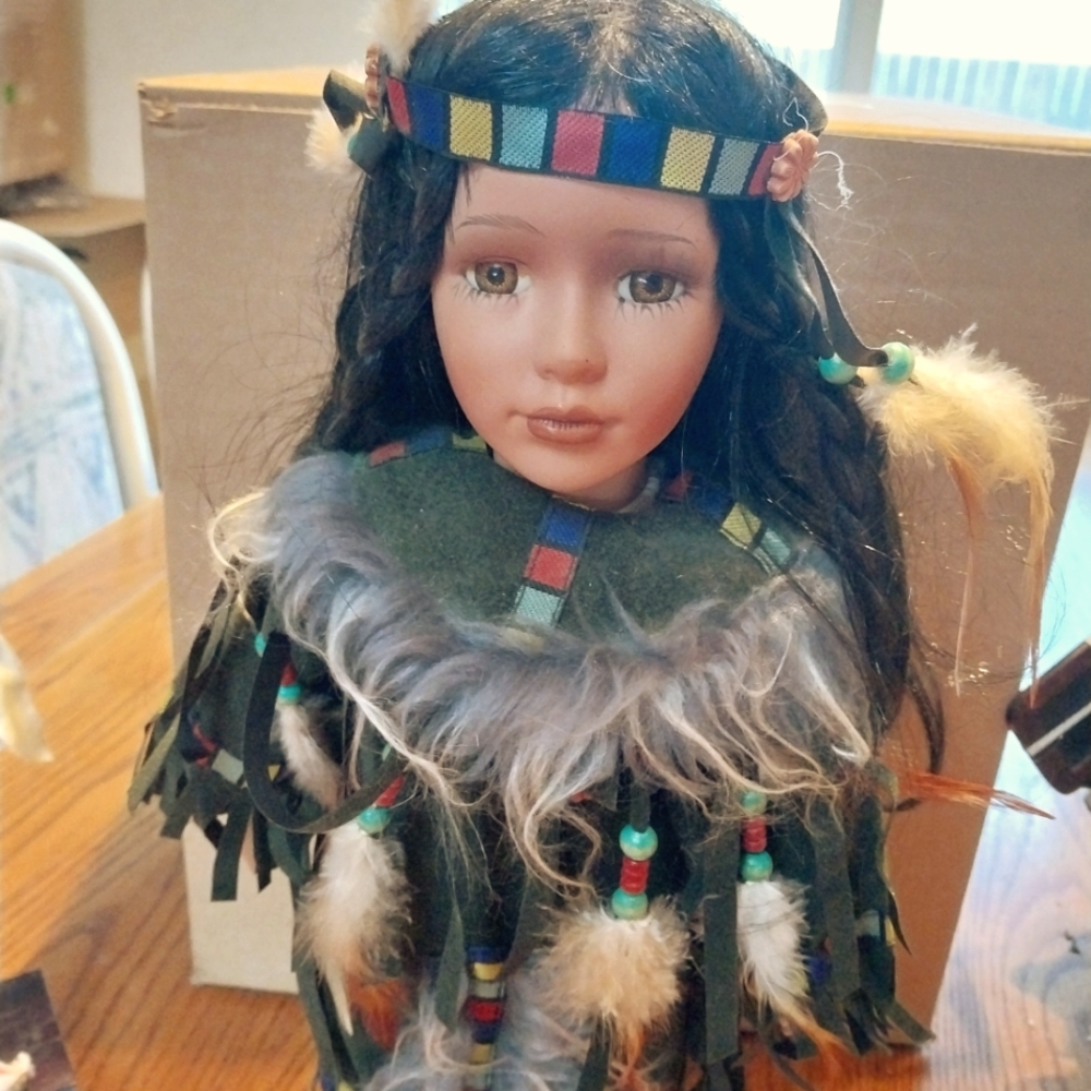 Rare vintage indigenous girl porcelain doll